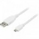 Kaapeli USB 2.0 A uros - micro B uros, 1m, valkoinen