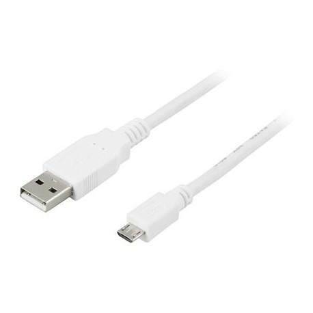 Kaapeli USB 2.0 A uros - micro B uros, 1m, valkoinen