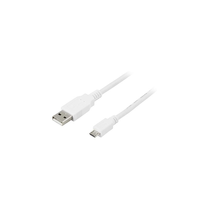 Kaapeli USB 2.0 A uros - micro B uros, 1m, valkoinen